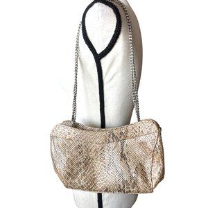 Jessica McClintock Shoulder Bag Double Chain Strap Snake Skin Leopard  Interior